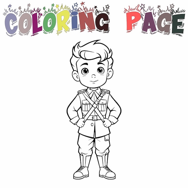 Kid Wear Sergeant Uniform For Coloring Book or Coloring Page For Kids Vector Clipart Иллюстрация