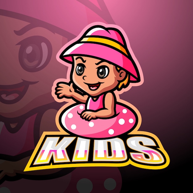 Kid with inflatable rubber ring mascot illustration