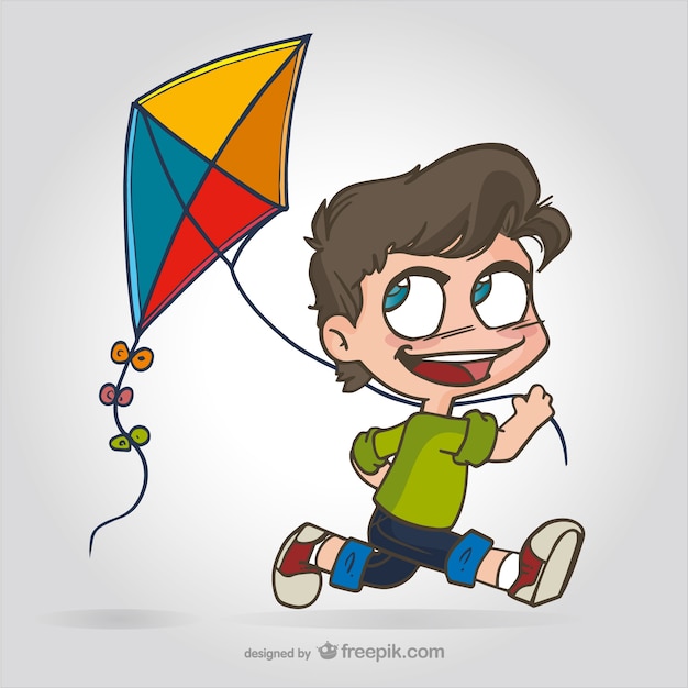 Kid with kite cartoon