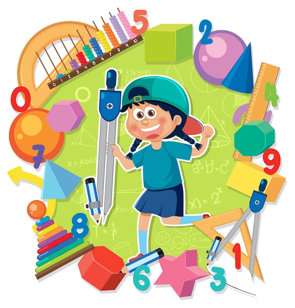 Vector kid with math element banner