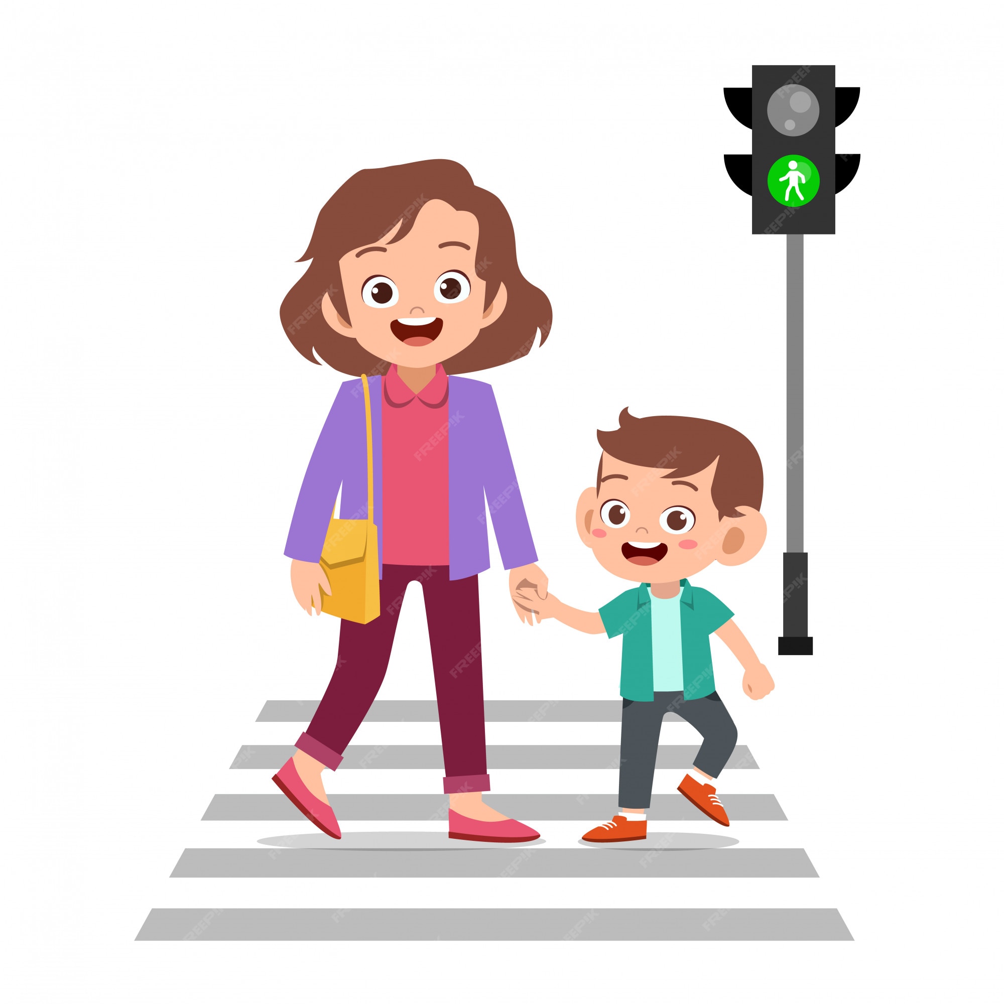 Сын шагая. Ребенок с родителями переходят дорогу. Мама с ребенком переходят дорогу. Родители и Дели на дороге. Пешеход для детей на прозрачном фоне.