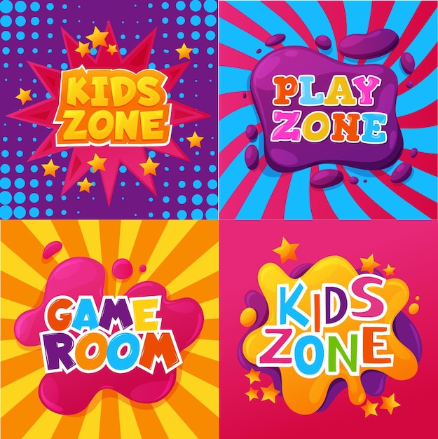Vector kid zone playroom child game room area posters