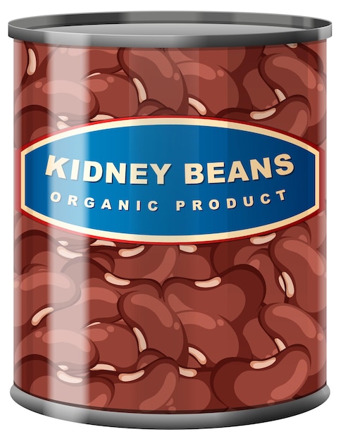 Vector kidney beans organic product food can