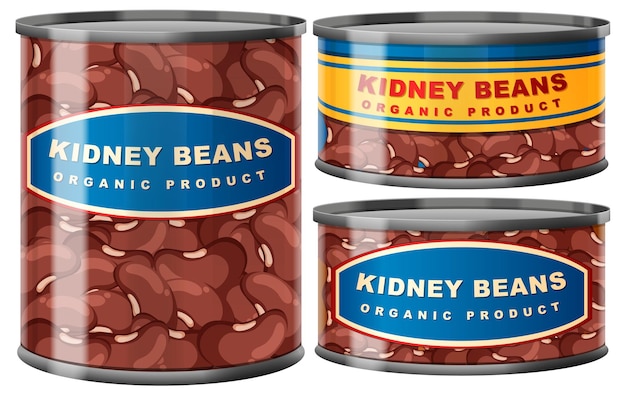 Vector kidney beans organic product food cans collection