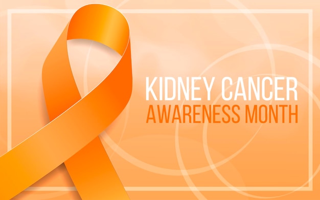 Kidney cancer awareness month concept. banner with orange ribbon awareness and text. vector illustration.