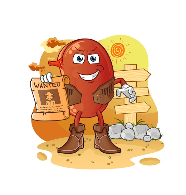 Kidney cowboy with wanted paper cartoon mascot vector