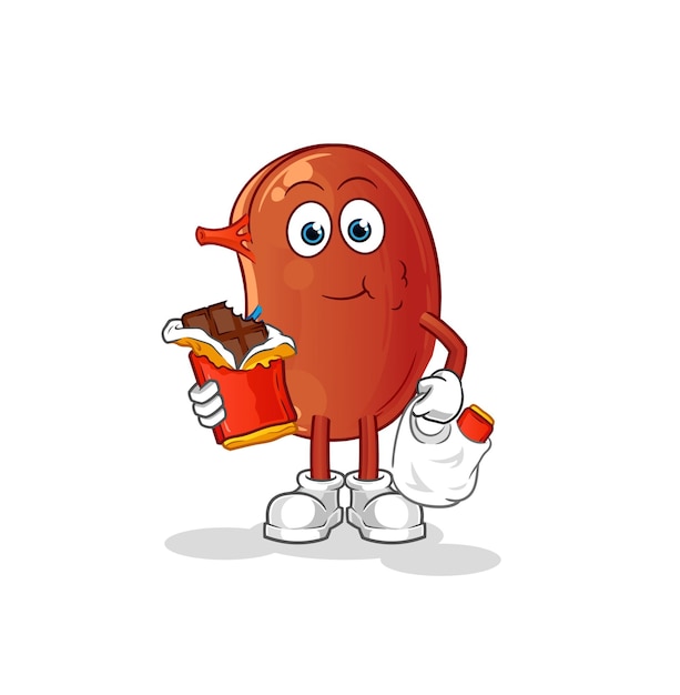 Kidney eat chocolate mascot cartoon vector