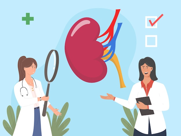 Kidney healthcare. Doctors doing medical research, check health.