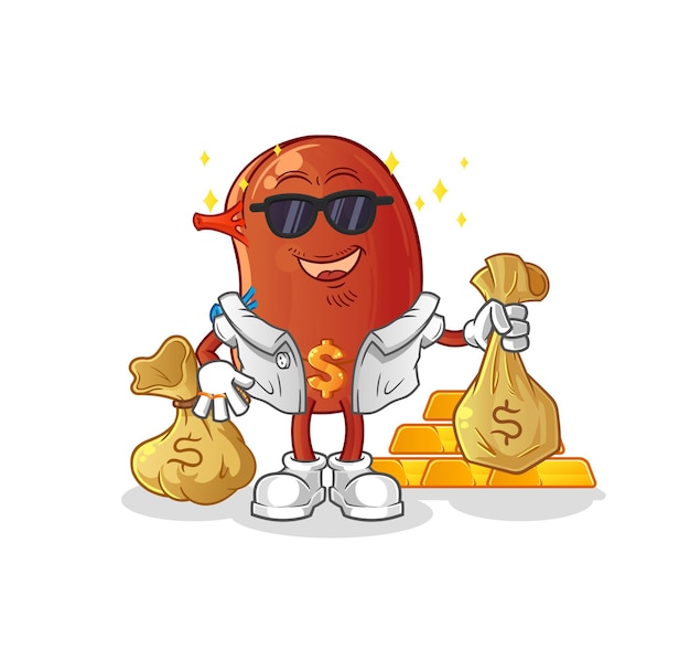 Kidney rich character cartoon mascot vectorxA