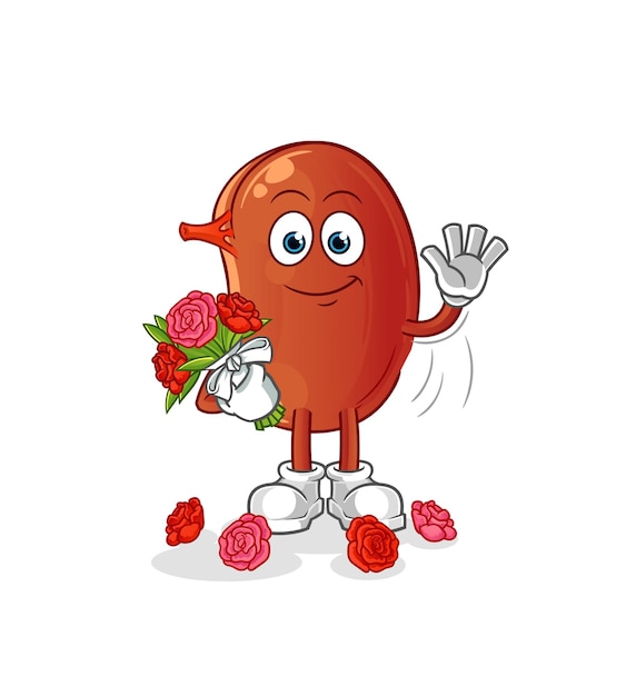 Kidney with bouquet mascot cartoon vectorxA