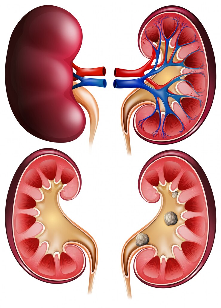 Vector kidneys and kidney stones on poster