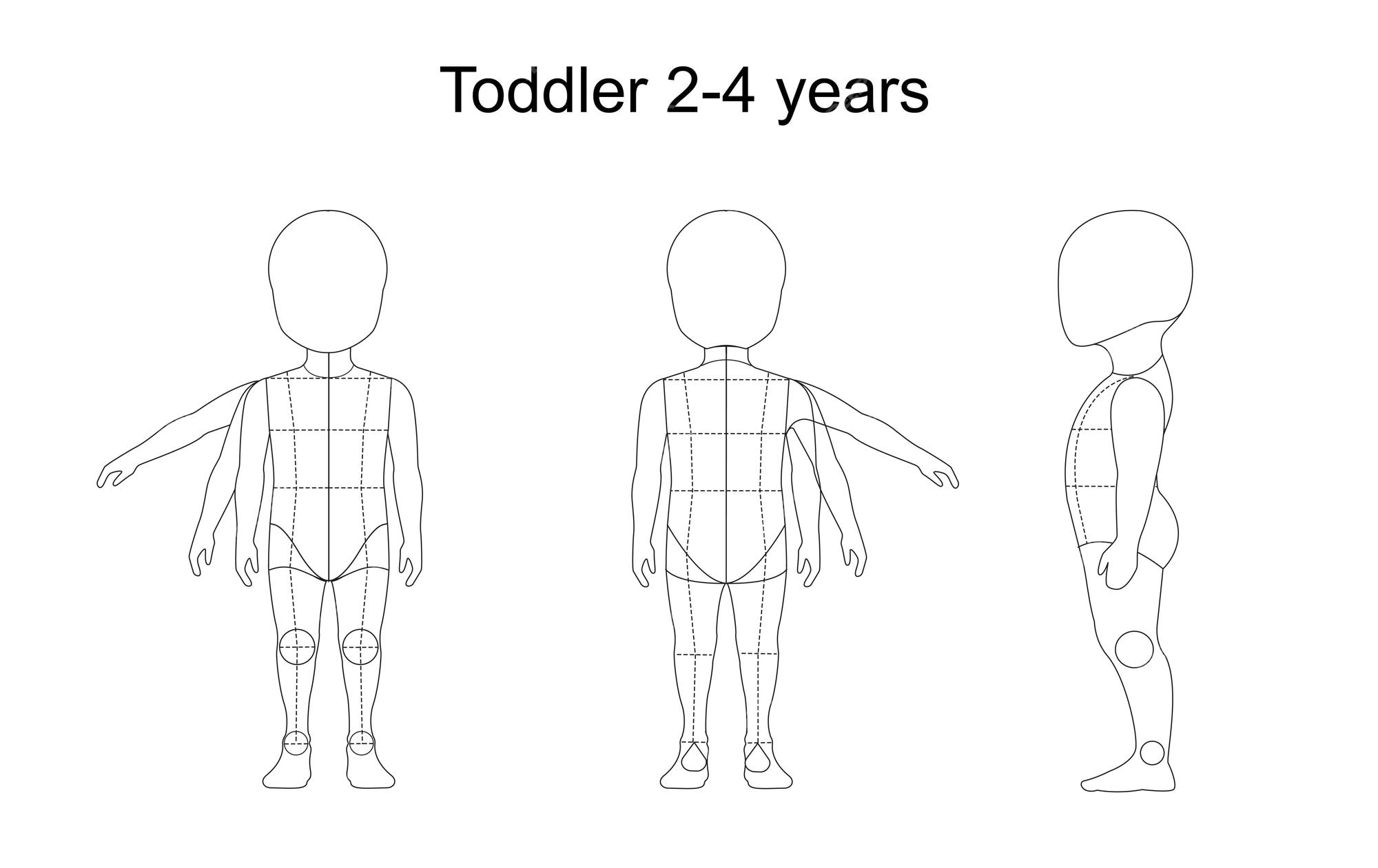 Premium Vector | Kids (2-4Years)Fashion Figure Template For Technical  Drawing With Style Lines