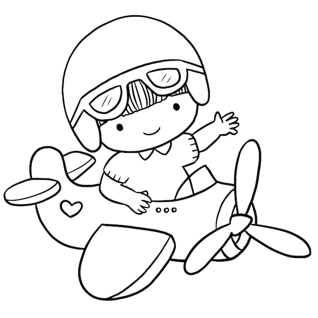 비행기 연습을 하는 아이들 만화 낙서 카와이 애니메이션 색칠 공부 페이지 귀여운 그림