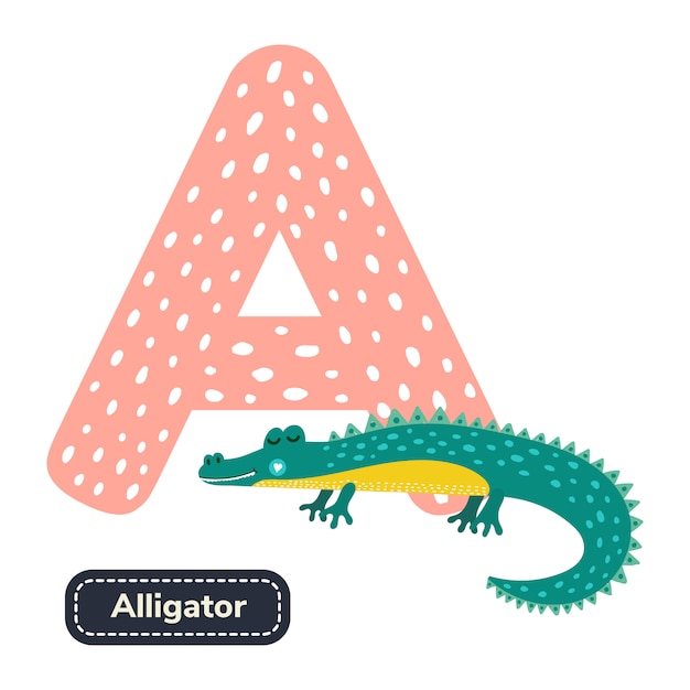 Kids alphabet. letter d. cute cartoon alligator.