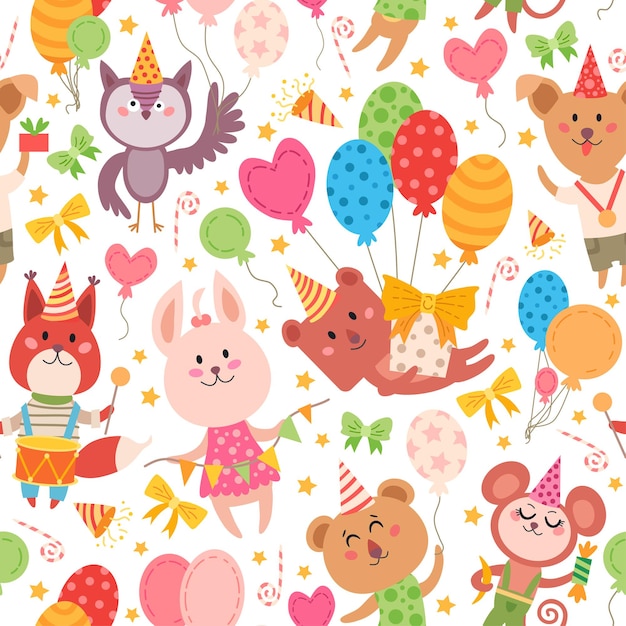 Kids animal party elements pattern