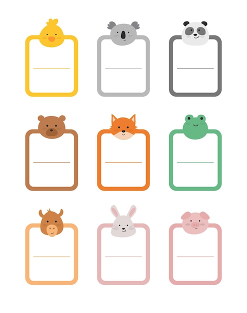 kids animal vector illustration nametag