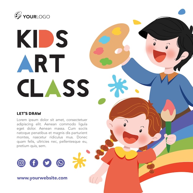 Vector kids art class social media post template