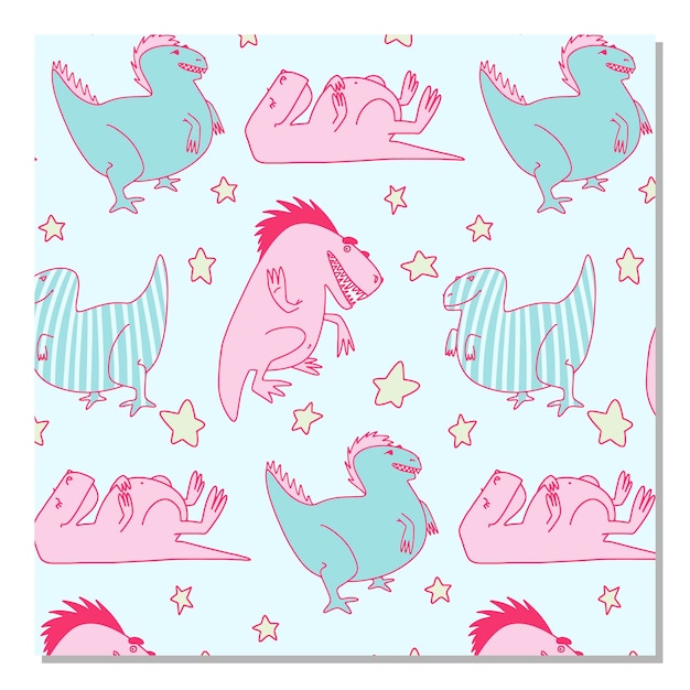 Kids baby seamless pattern with cute dinosaurs concept