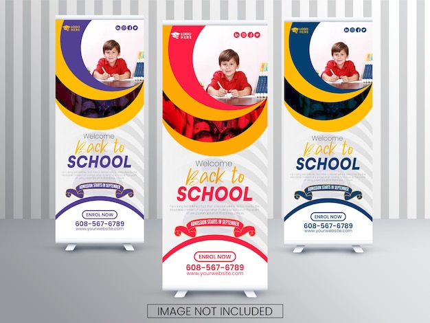 Kids back to school creative and modern education stand banner layout template