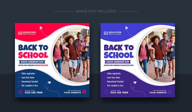 Vector kids back to school education admission social media post design