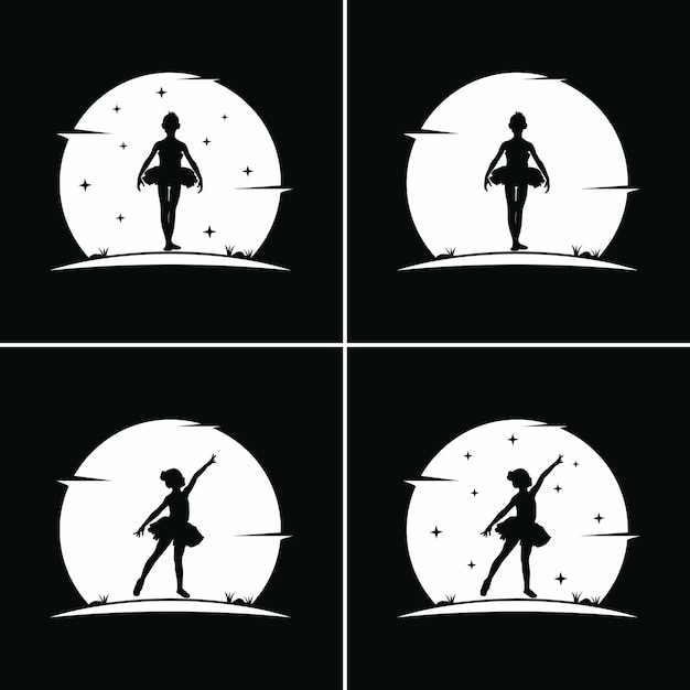 Vector kids ballet with moon background