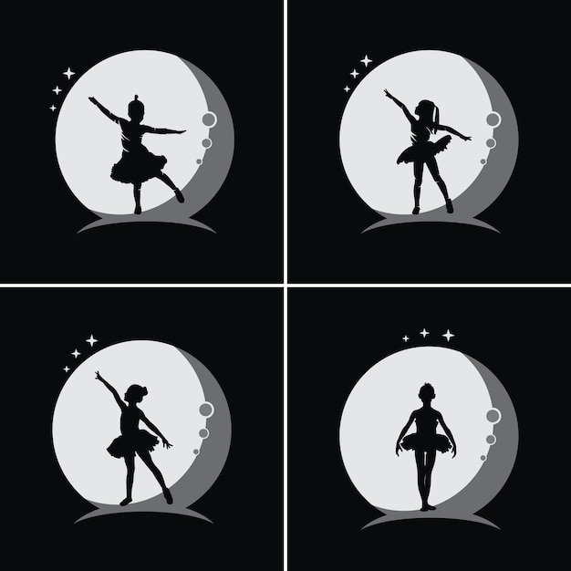 Vector kids ballet with moon background