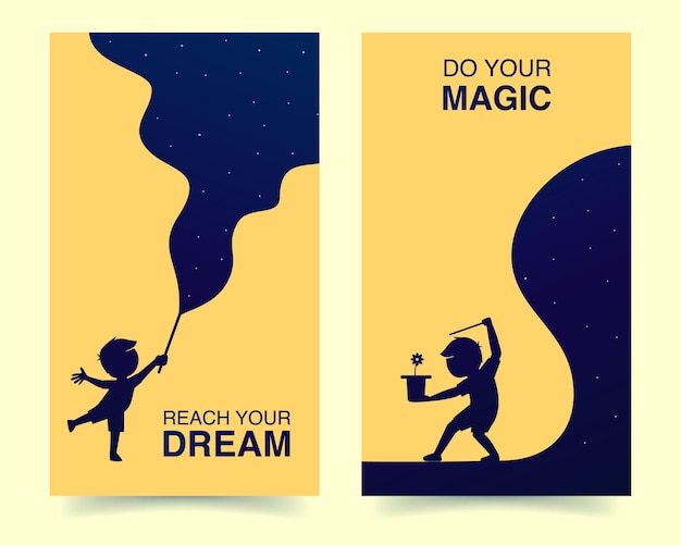 Kids banner illustration. welcome banner. child dream banner. reach dream