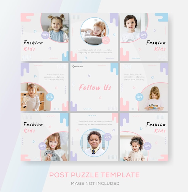 Kids banner puzzle template feed for fashion sale premium vector