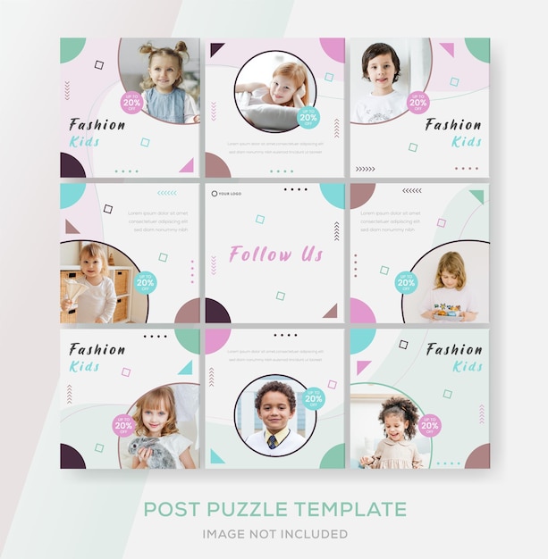 kids banner puzzle template for media social post premium vector