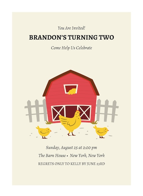 Vector kids barnyard birthday invitation card