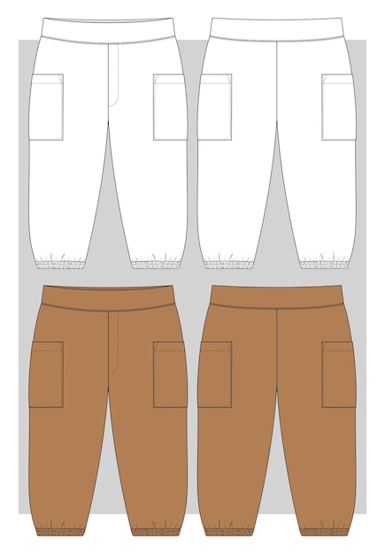 벡터 사이드 포켓 플랫 스케치가 있는 키즈 베이직 팬츠