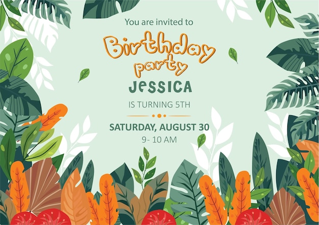 kids birthday backdrop banner with plants background