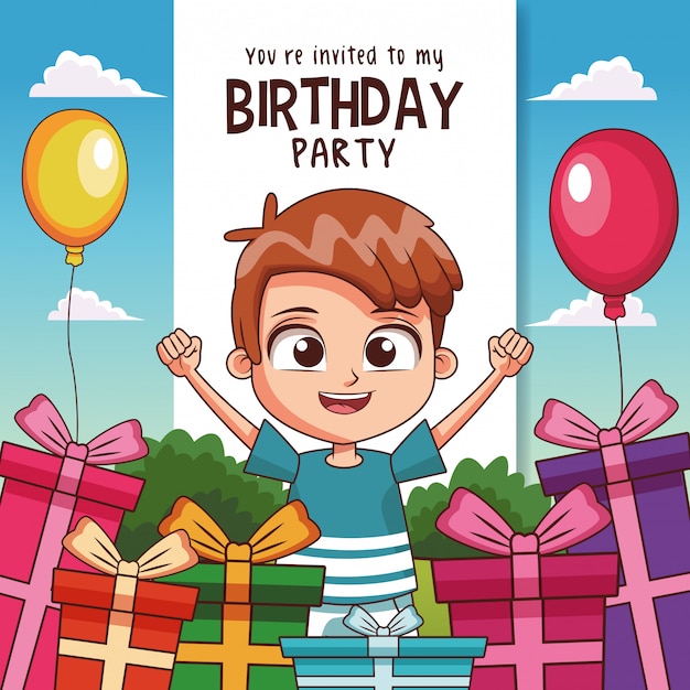 Vector kids birthday party card invitation