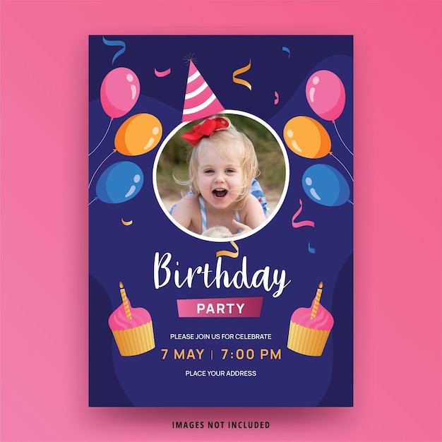 Vector kids birthday party invitation template