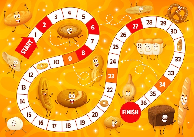 kids board game with cartoon bread characters