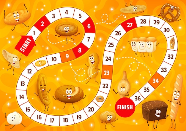 Vector kids board game with cartoon bread characters