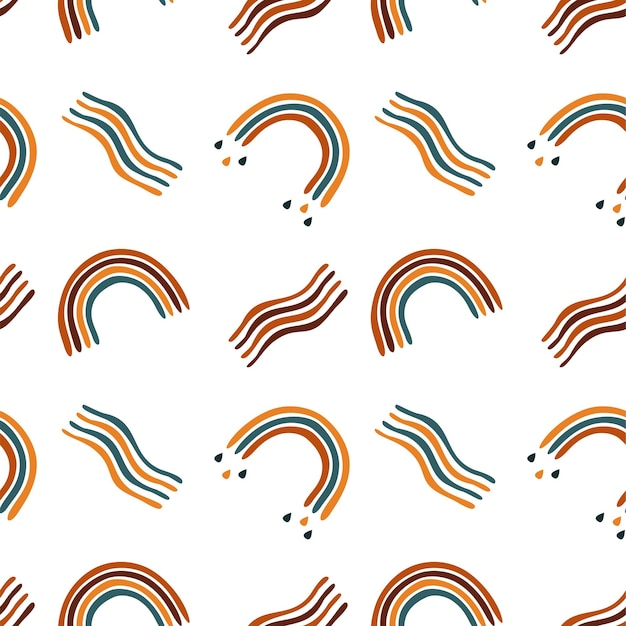 Kids boho rainbow pattern with abstract colorful archs Baby bohemian background in warm colors