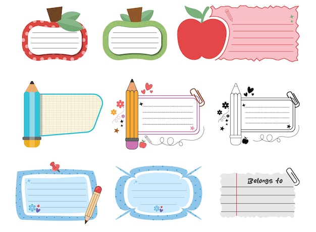 Kids Book Label and Notebook Name Tag Design Bundle Set