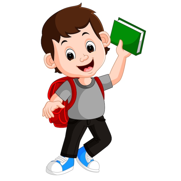 kids boy carrying book cartoon