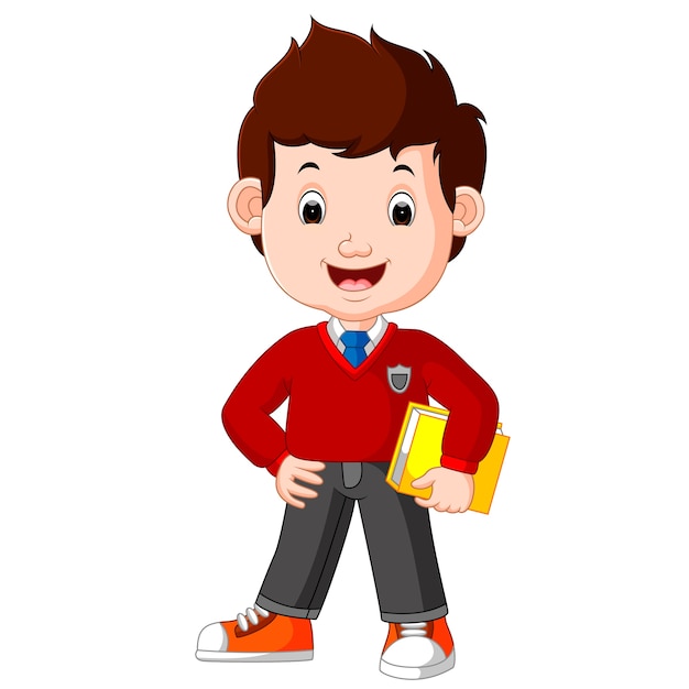 Kids boy carrying book cartoon