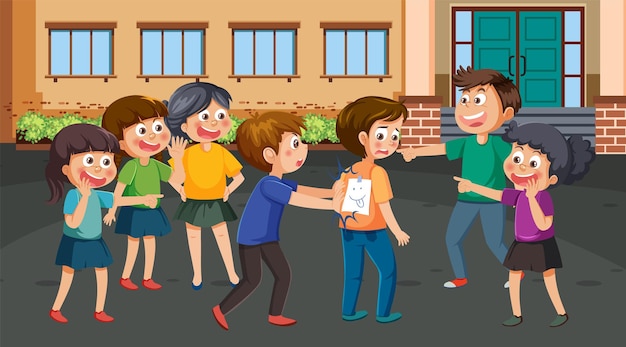 Vector kids bullying their friend at school