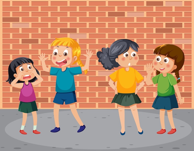 Vector kids bullying their friend at school