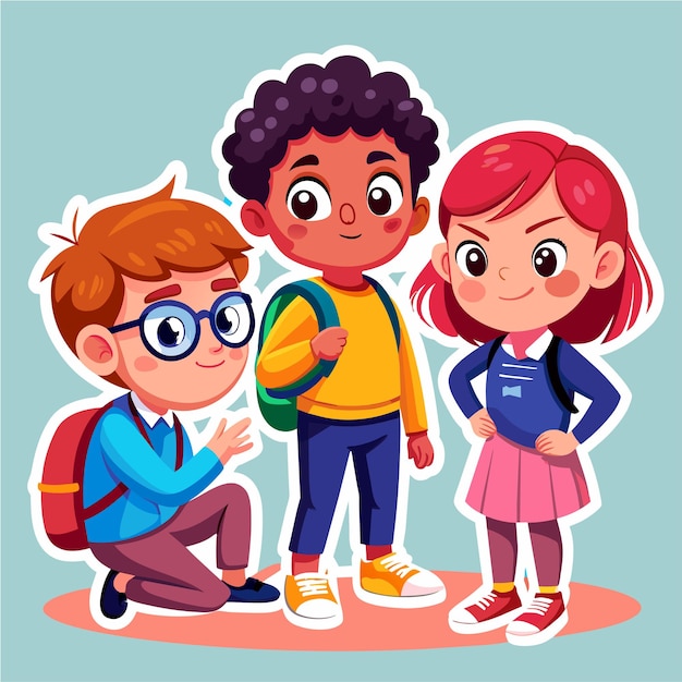Vector kids bus going to school hand drawn flat stylish cartoon sticker icon concept isolated illustration