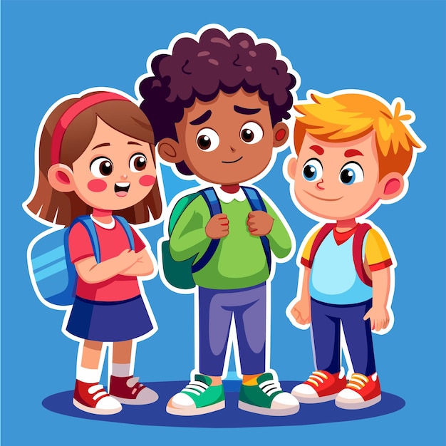 Vector kids bus going to school hand drawn flat stylish cartoon sticker icon concept isolated illustration