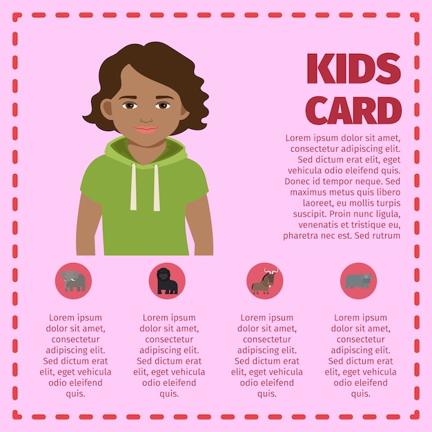 Vector kids card infographic template with young boy