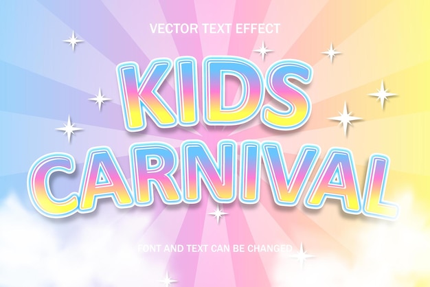 Bambini carnevale divertimento colore fantasia tipografia effetti di testo modificabili stile lettering modello di sfondo