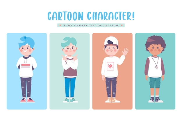 Kids cartoon boy character collection design