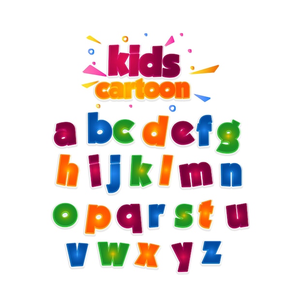 Kids cartoon colourful alphabets fonts small vector