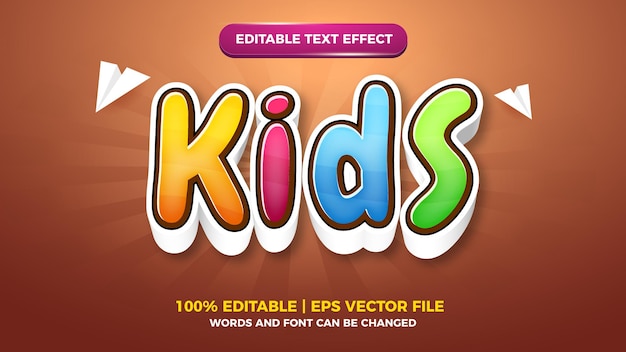 Vector kids cartoon comic 3d editable text style effect template