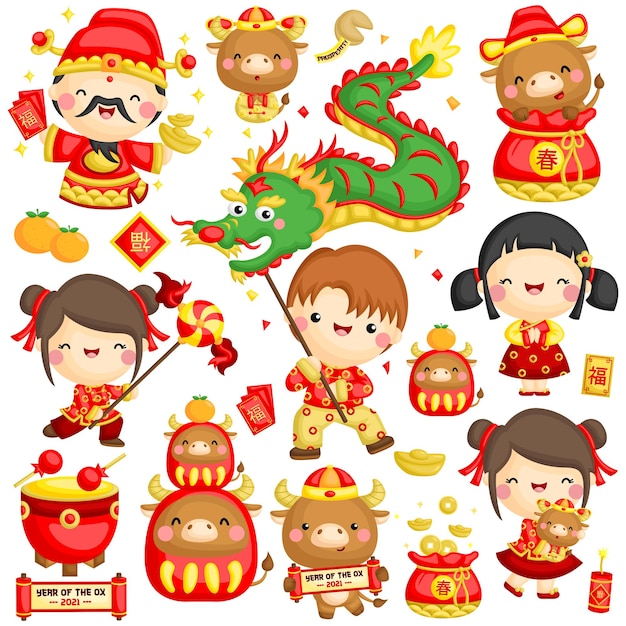 Bambini che celebrano il capodanno cinese di ox zodiac